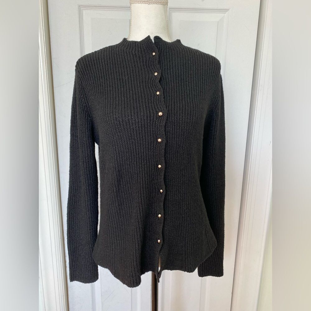 High Collar Black Sweater with Gold Details, New with Tags